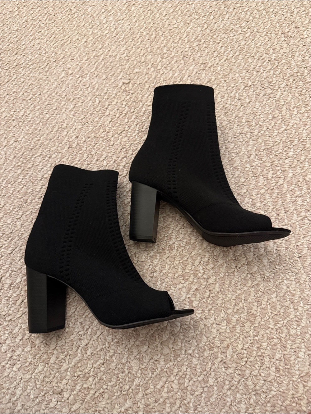 Mossimo Supply Co. Black Knit Peep-Toe Block Heel Ankle Boots - 8